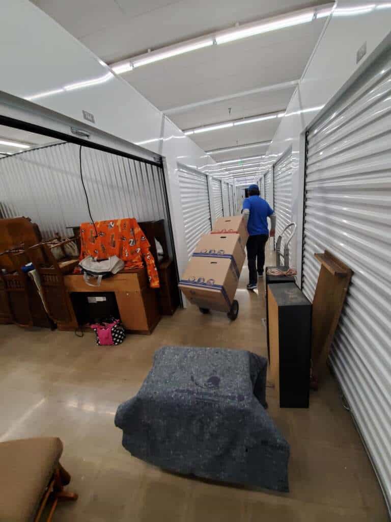Household items loaded into a storage unit by movers