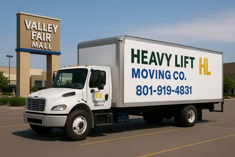 Heavy Lift Moving Co. truck parked at Valley Fair Mall in West Valley City, Utah