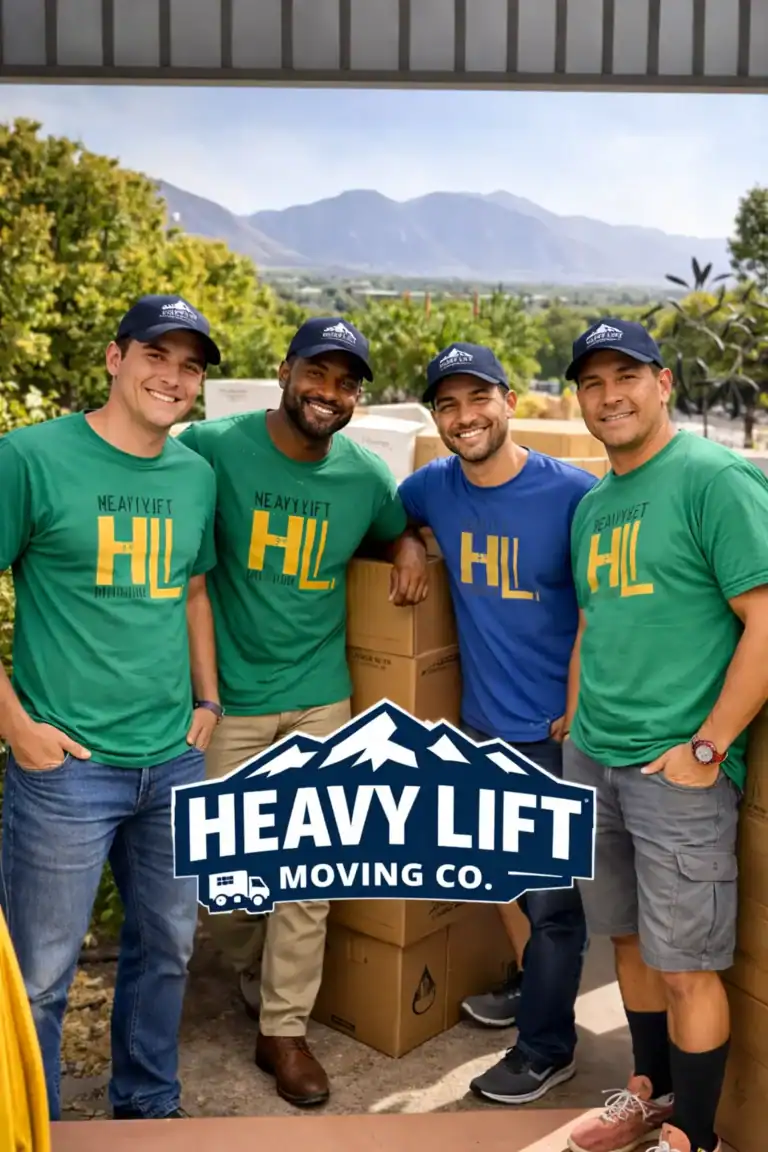 Heavy Lift Moving Co movers posing with company logo in Utah