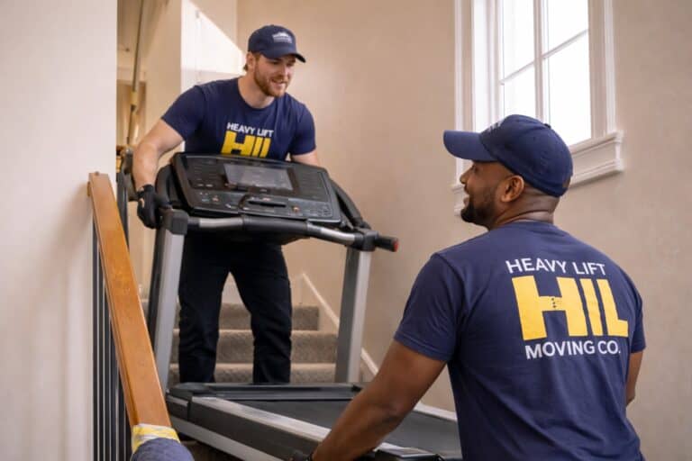 Treadmill movers in Salt Lake City carrying a treadmill safely inside a home