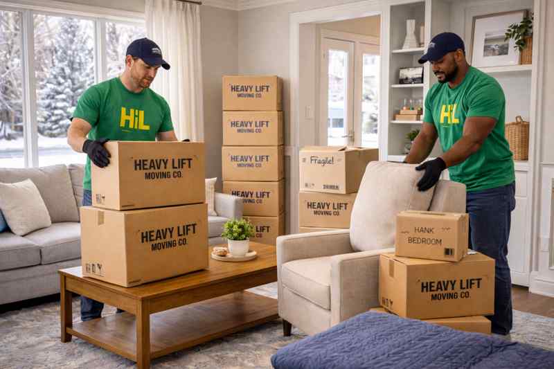Packing services in Salt Lake City by Heavy Lift Moving Co movers packing boxes and protecting items inside a home